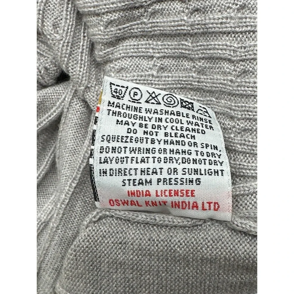Pringle Sweater‎ Mens 44 Gray V-Neck Cable Knit Wool Pullover Preppy Academia